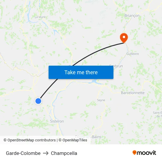 Garde-Colombe to Champcella map
