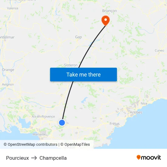 Pourcieux to Champcella map