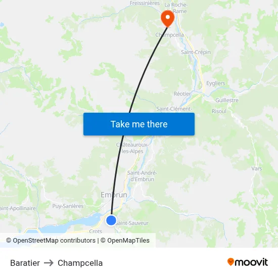 Baratier to Champcella map