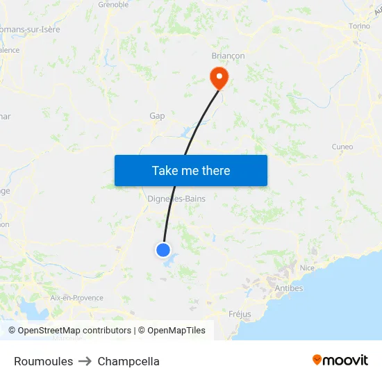 Roumoules to Champcella map