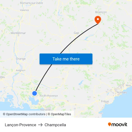 Lançon-Provence to Champcella map