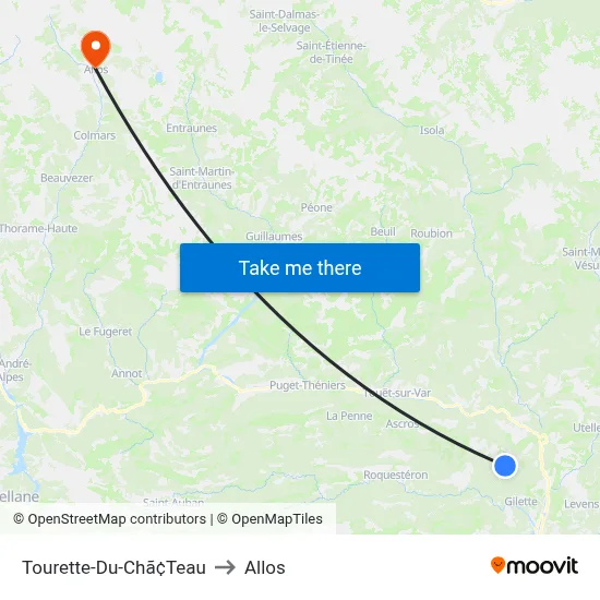 Tourette-Du-Chã¢Teau to Allos map