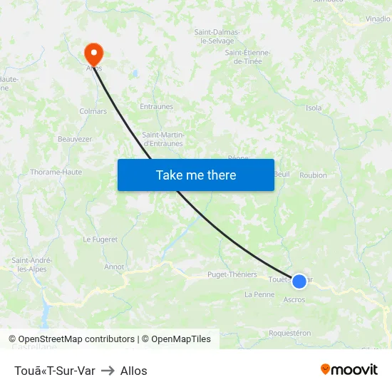 Touã«T-Sur-Var to Allos map