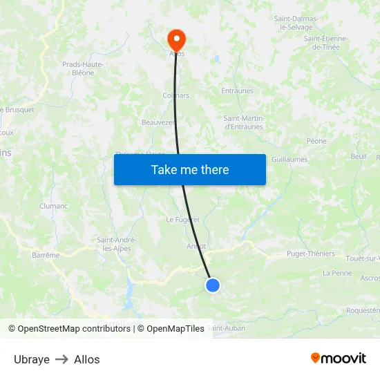 Ubraye to Allos map