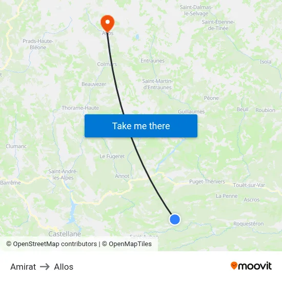Amirat to Allos map