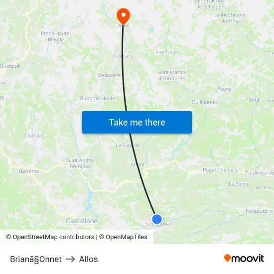 Brianã§Onnet to Allos map