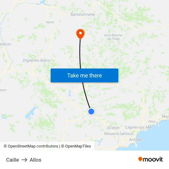 Caille to Allos map