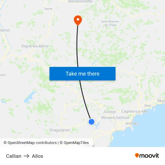 Callian to Allos map