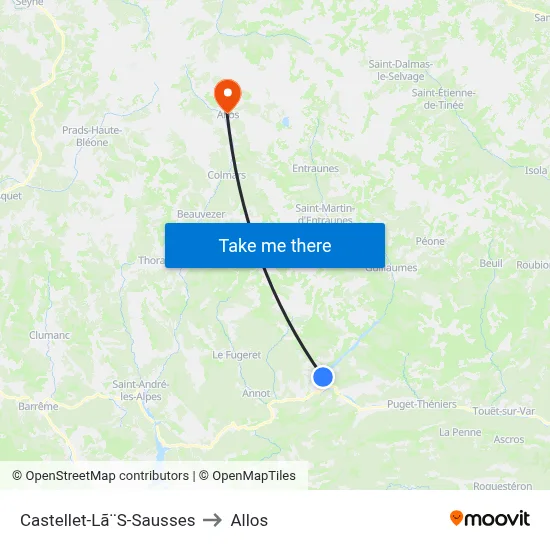 Castellet-Lã¨S-Sausses to Allos map