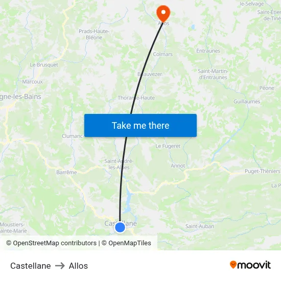 Castellane to Allos map