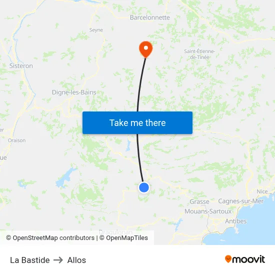 La Bastide to Allos map