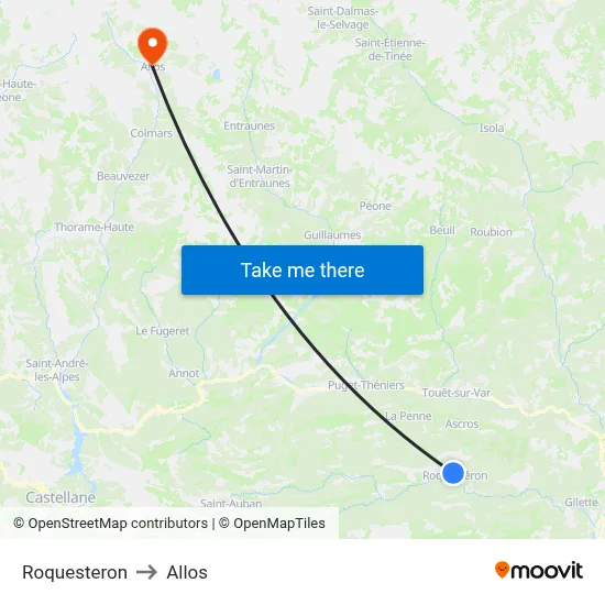 Roquesteron to Allos map