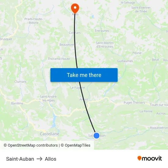 Saint-Auban to Allos map