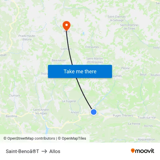 Saint-Benoã®T to Allos map