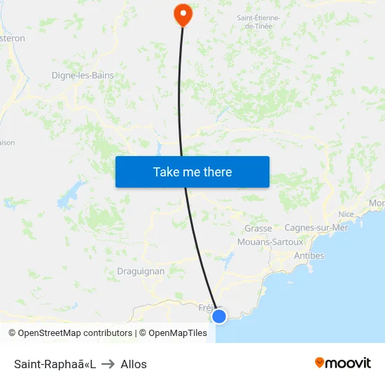 Saint-Raphaã«L to Allos map