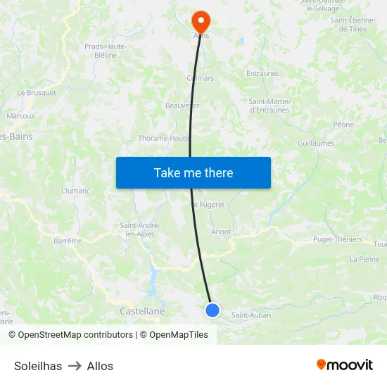 Soleilhas to Allos map