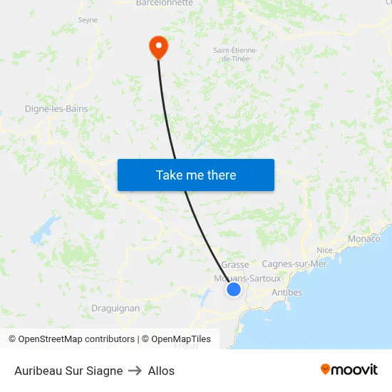 Auribeau Sur Siagne to Allos map