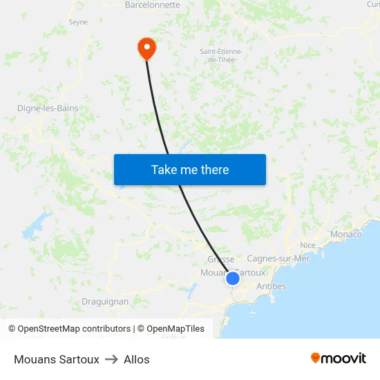 Mouans Sartoux to Allos map