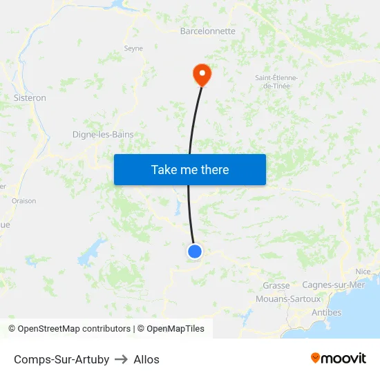 Comps-Sur-Artuby to Allos map