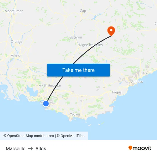 Marseille to Allos map