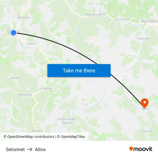 Selonnet to Allos map