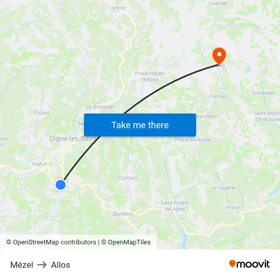 Mézel to Allos map