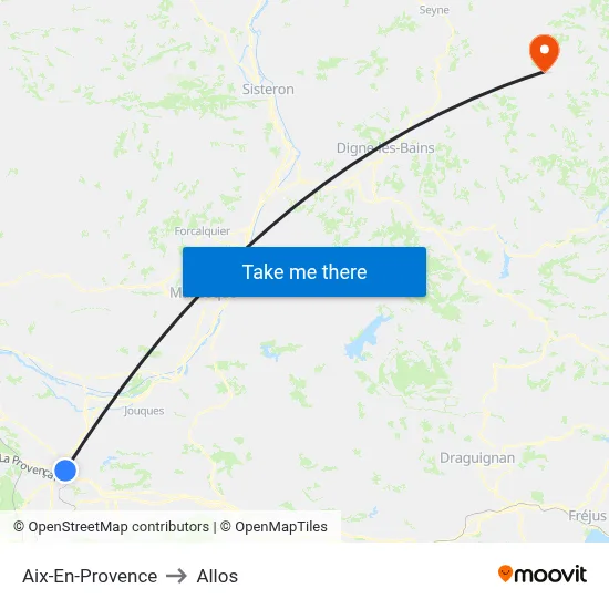 Aix-En-Provence to Allos map