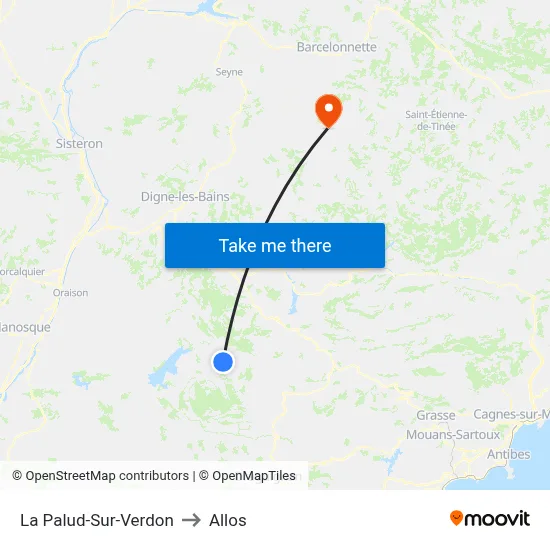 La Palud-Sur-Verdon to Allos map
