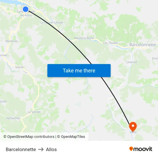 Barcelonnette to Allos map