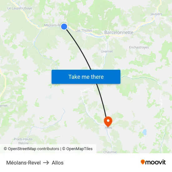 Méolans-Revel to Allos map