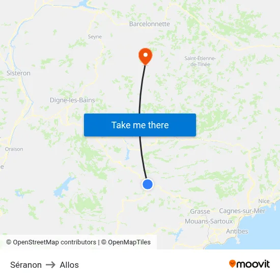 Séranon to Allos map