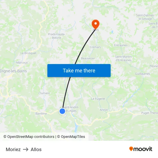 Moriez to Allos map