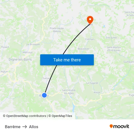Barrême to Allos map