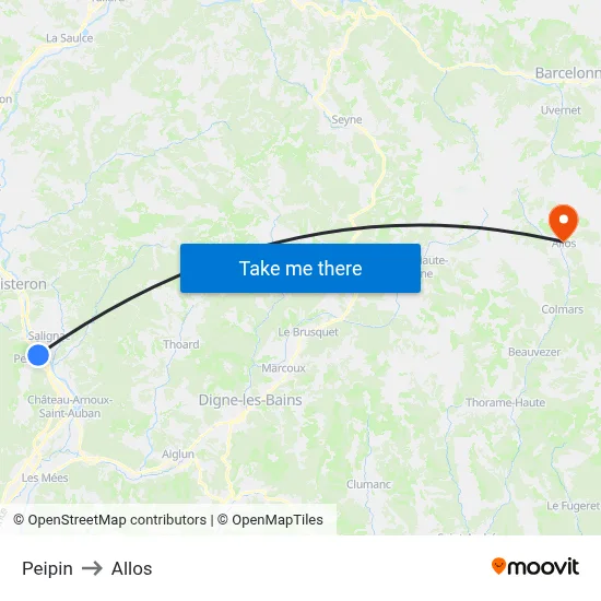 Peipin to Allos map