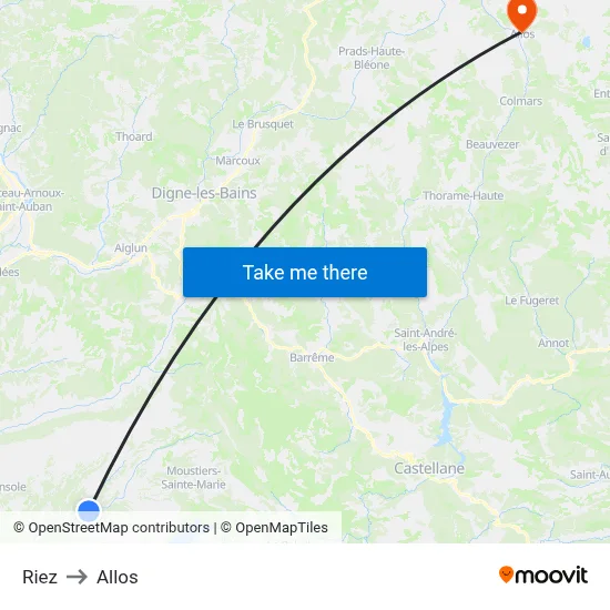 Riez to Allos map