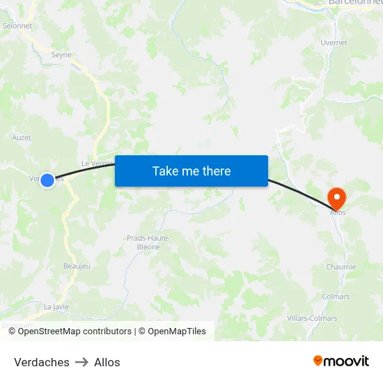 Verdaches to Allos map