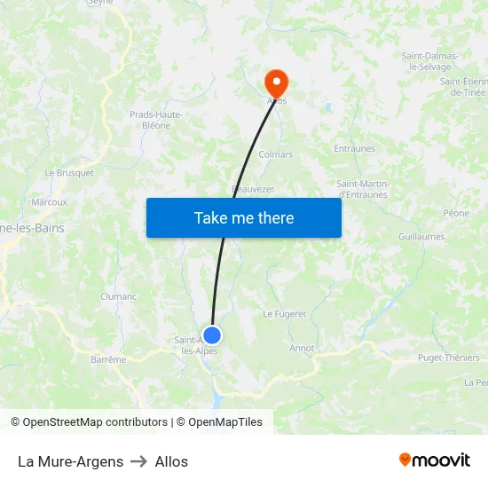 La Mure-Argens to Allos map