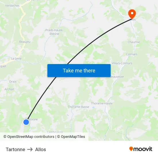 Tartonne to Allos map