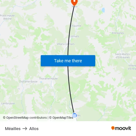 Méailles to Allos map