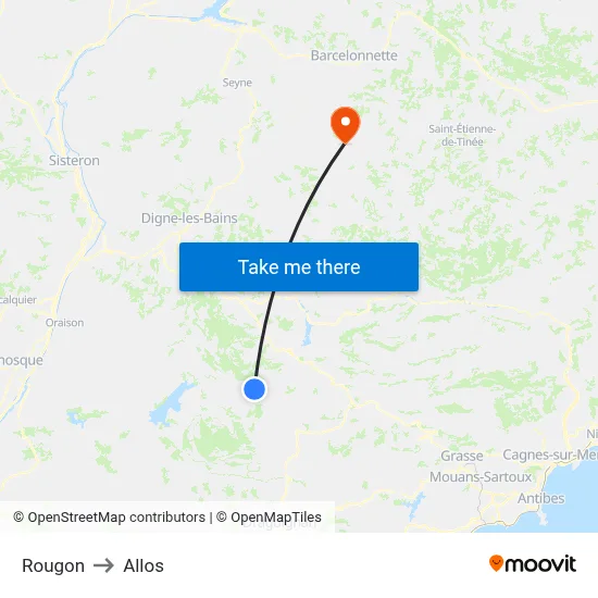 Rougon to Allos map
