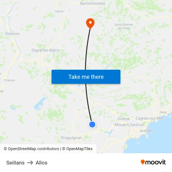 Seillans to Allos map