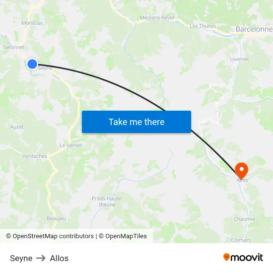 Seyne to Allos map