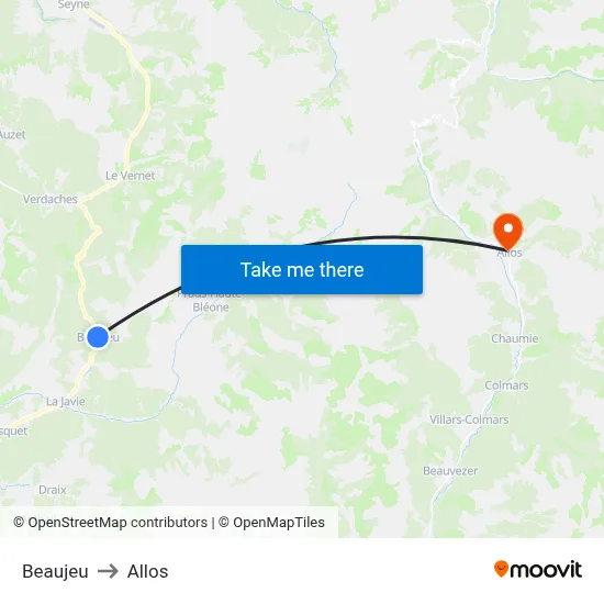 Beaujeu to Allos map