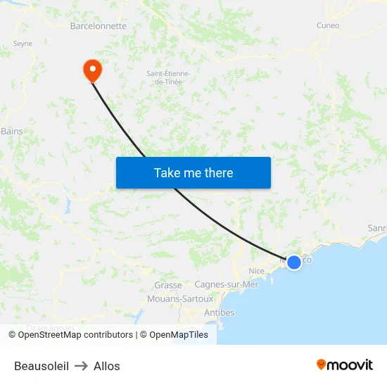 Beausoleil to Allos map