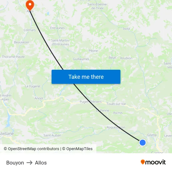Bouyon to Allos map