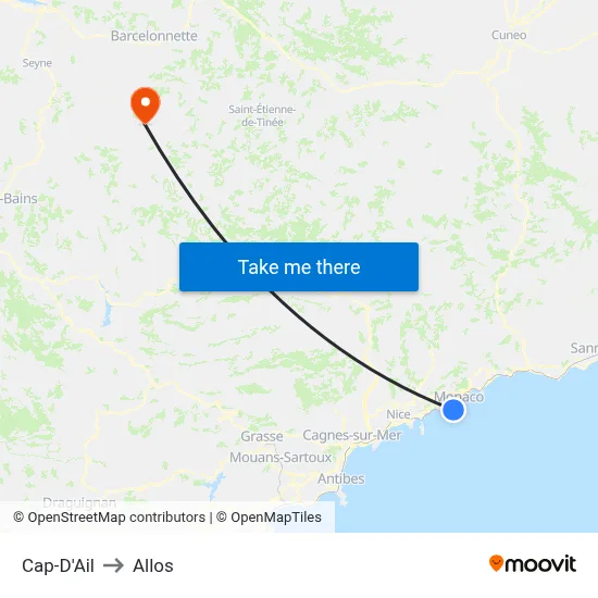 Cap-D'Ail to Allos map