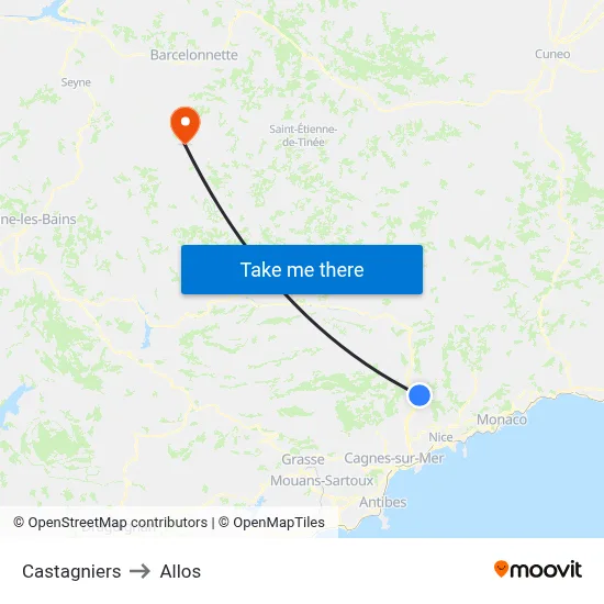 Castagniers to Allos map