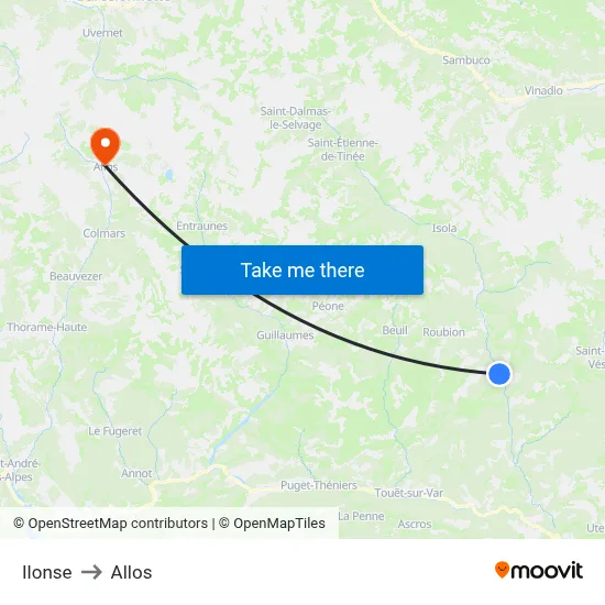 Ilonse to Allos map