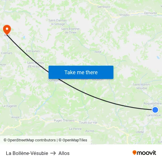 La Bollène-Vésubie to Allos map
