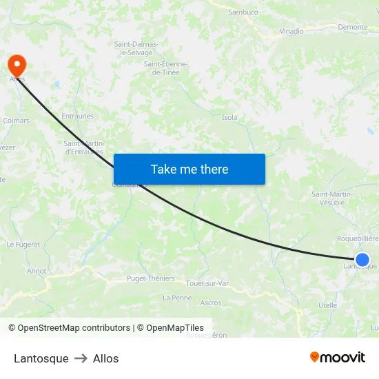 Lantosque to Allos map